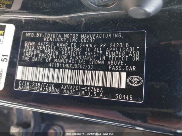 Photo 8 VIN: 4T1B11HKXJU502733 - TOYOTA CAMRY 