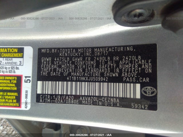 Photo 8 VIN: 4T1B11HKXJU509942 - TOYOTA CAMRY 