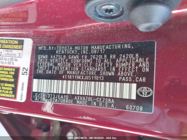 Photo 8 VIN: 4T1B11HKXJU511013 - TOYOTA CAMRY 