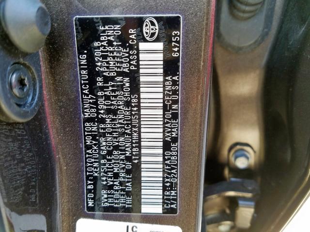 Photo 9 VIN: 4T1B11HKXJU514185 - TOYOTA CAMRY L 