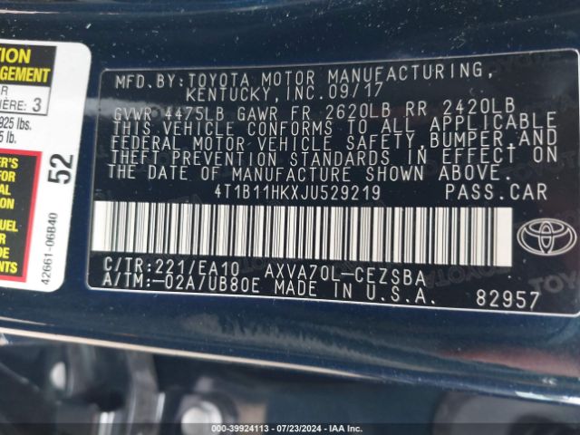 Photo 8 VIN: 4T1B11HKXJU529219 - TOYOTA CAMRY 