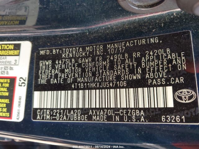 Photo 8 VIN: 4T1B11HKXJU547106 - TOYOTA CAMRY 