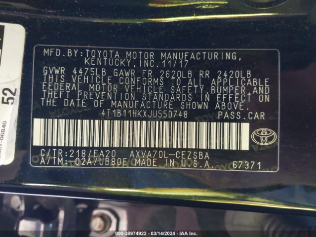 Photo 8 VIN: 4T1B11HKXJU550748 - TOYOTA CAMRY 