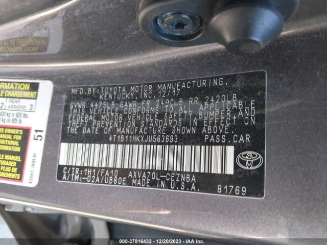 Photo 8 VIN: 4T1B11HKXJU563693 - TOYOTA CAMRY 