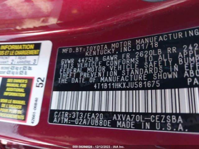 Photo 8 VIN: 4T1B11HKXJU581675 - TOYOTA CAMRY 