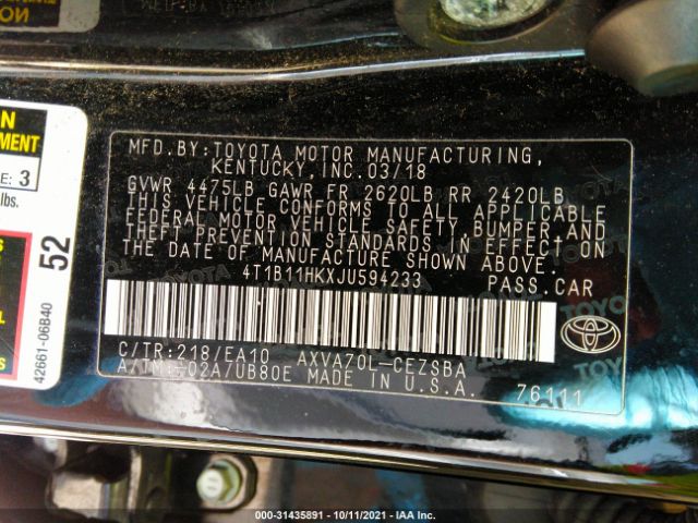 Photo 8 VIN: 4T1B11HKXJU594233 - TOYOTA CAMRY 