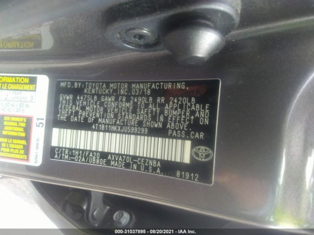 Photo 8 VIN: 4T1B11HKXJU599299 - TOYOTA CAMRY 