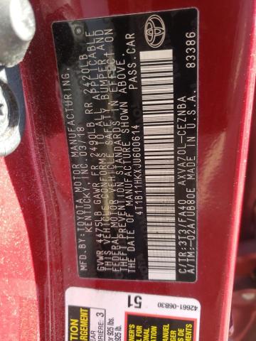 Photo 9 VIN: 4T1B11HKXJU600614 - TOYOTA CAMRY L 