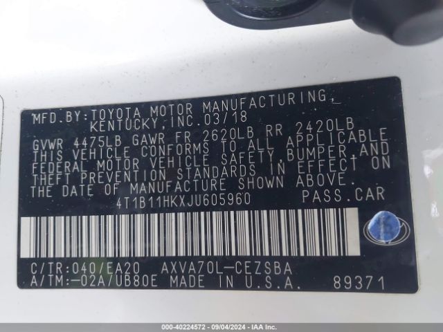 Photo 8 VIN: 4T1B11HKXJU605960 - TOYOTA CAMRY 