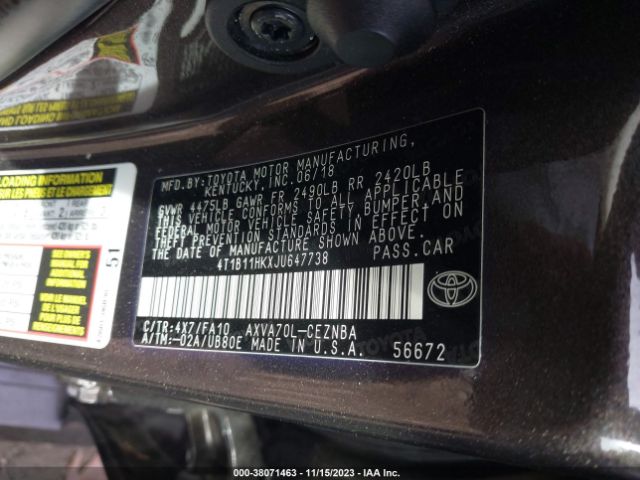 Photo 8 VIN: 4T1B11HKXJU647738 - TOYOTA CAMRY 