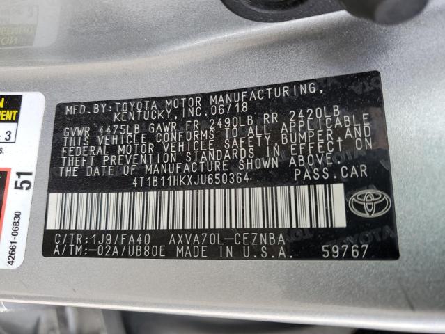 Photo 12 VIN: 4T1B11HKXJU650364 - TOYOTA CAMRY L 