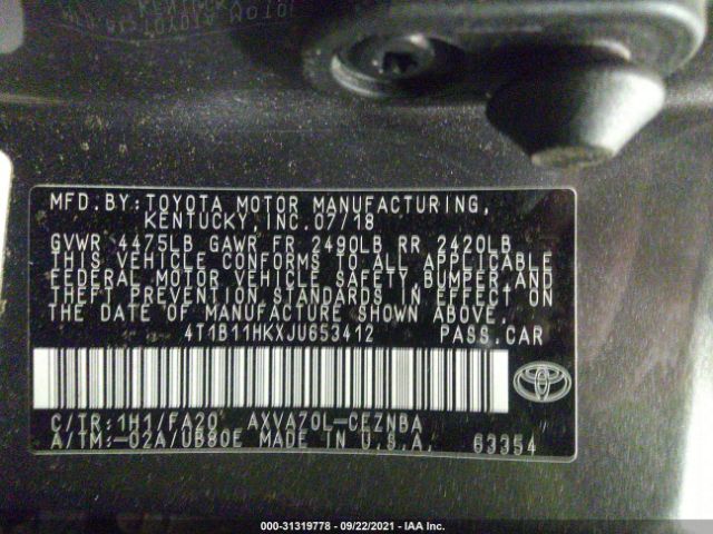 Photo 8 VIN: 4T1B11HKXJU653412 - TOYOTA CAMRY 