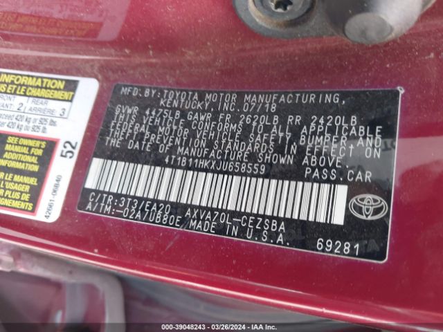 Photo 8 VIN: 4T1B11HKXJU658559 - TOYOTA CAMRY 