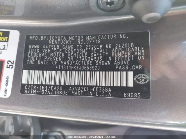 Photo 8 VIN: 4T1B11HKXJU658920 - TOYOTA CAMRY 