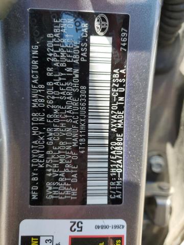 Photo 11 VIN: 4T1B11HKXJU663308 - TOYOTA CAMRY L 