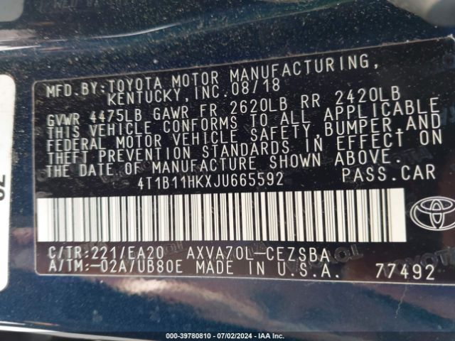 Photo 8 VIN: 4T1B11HKXJU665592 - TOYOTA CAMRY 