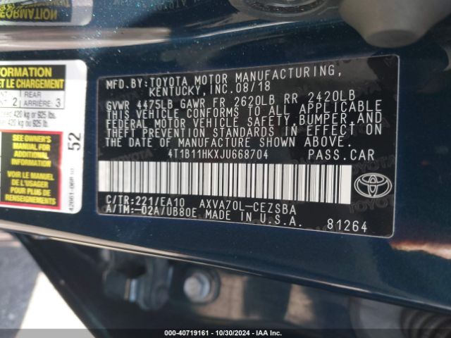 Photo 8 VIN: 4T1B11HKXJU668704 - TOYOTA CAMRY 