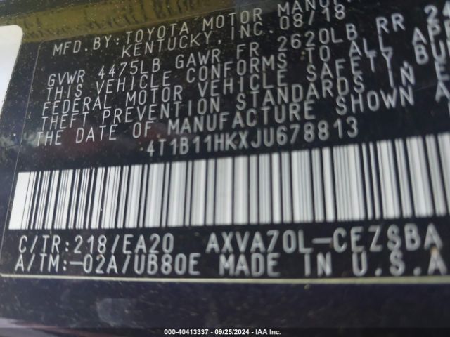 Photo 8 VIN: 4T1B11HKXJU678813 - TOYOTA CAMRY 