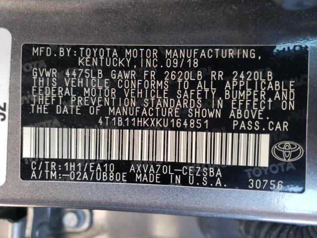 Photo 9 VIN: 4T1B11HKXKU164851 - TOYOTA CAMRY L 