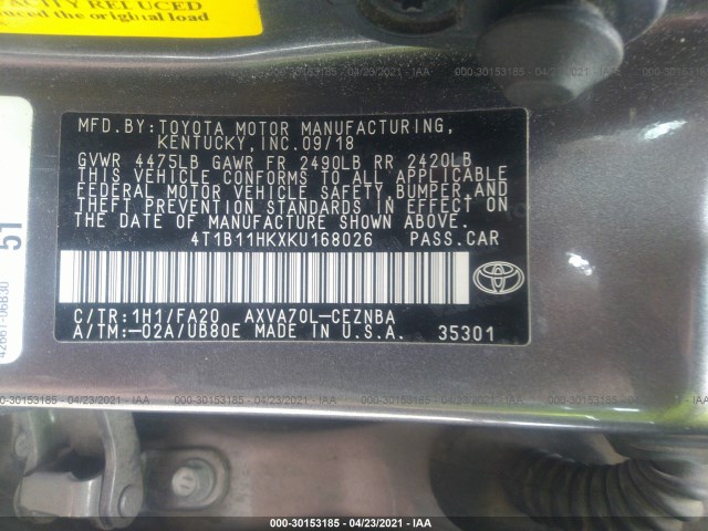 Photo 8 VIN: 4T1B11HKXKU168026 - TOYOTA CAMRY 