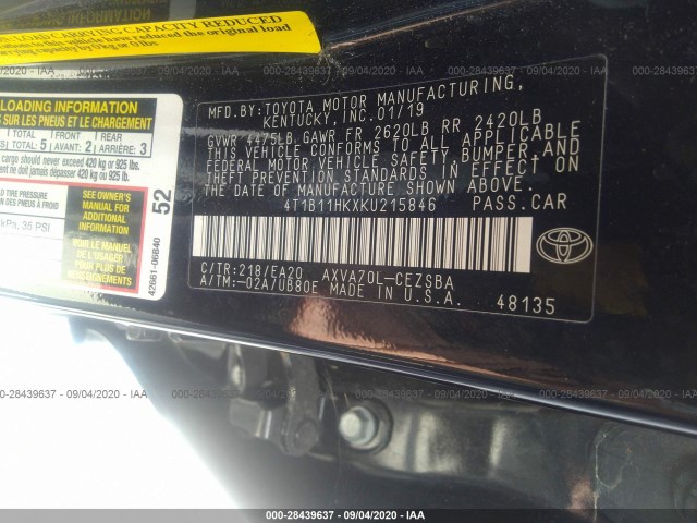 Photo 8 VIN: 4T1B11HKXKU215846 - TOYOTA CAMRY 