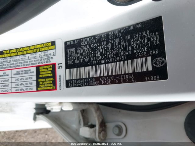 Photo 8 VIN: 4T1B11HKXKU228757 - TOYOTA CAMRY 