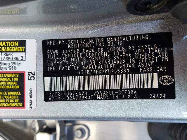 Photo 9 VIN: 4T1B11HKXKU235661 - TOYOTA CAMRY L 