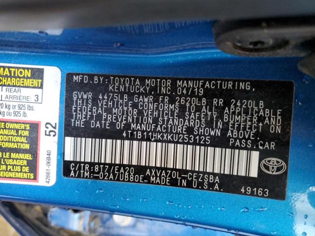 Photo 11 VIN: 4T1B11HKXKU253125 - TOYOTA CAMRY L 