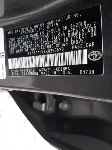 Photo 9 VIN: 4T1B11HKXKU290529 - TOYOTA CAMRY L 