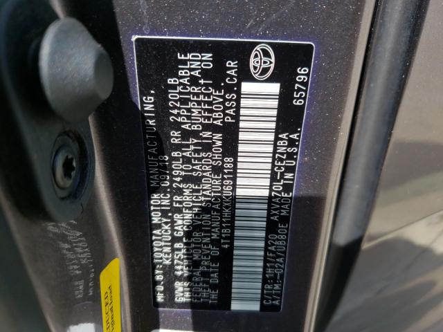 Photo 9 VIN: 4T1B11HKXKU691188 - TOYOTA CAMRY L 