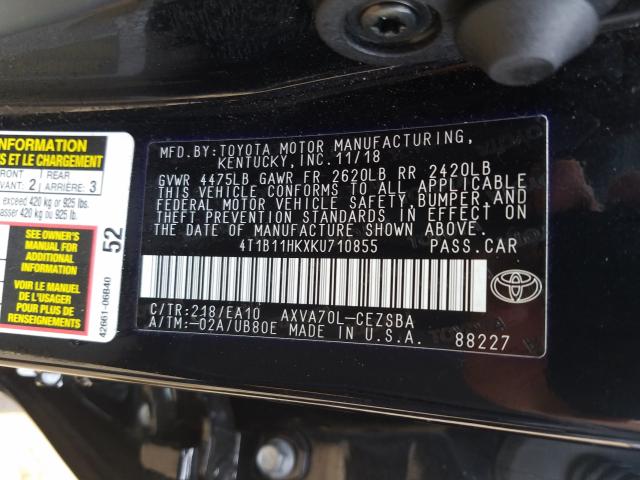 Photo 9 VIN: 4T1B11HKXKU710855 - TOYOTA CAMRY 