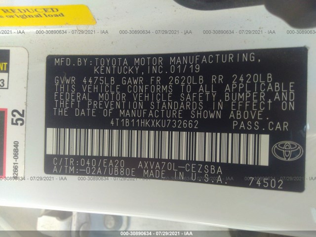 Photo 8 VIN: 4T1B11HKXKU732662 - TOYOTA CAMRY 