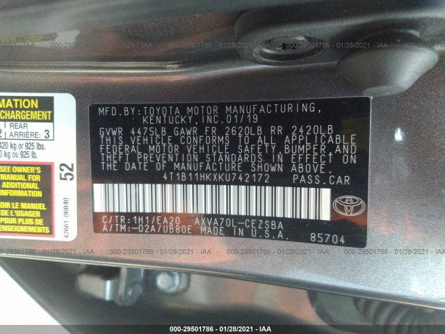 Photo 8 VIN: 4T1B11HKXKU742172 - TOYOTA CAMRY 