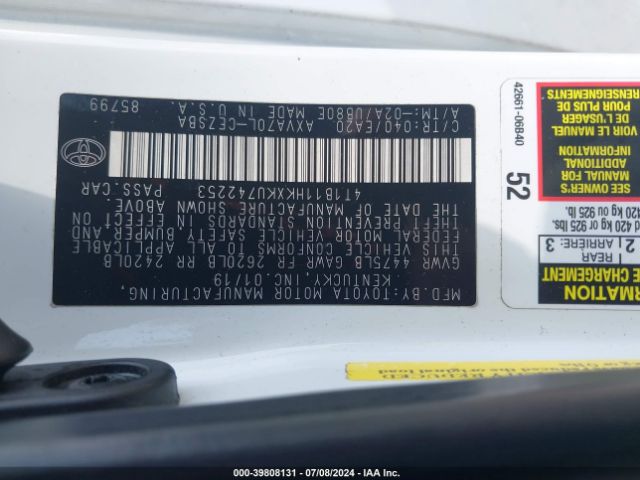 Photo 8 VIN: 4T1B11HKXKU742253 - TOYOTA CAMRY 