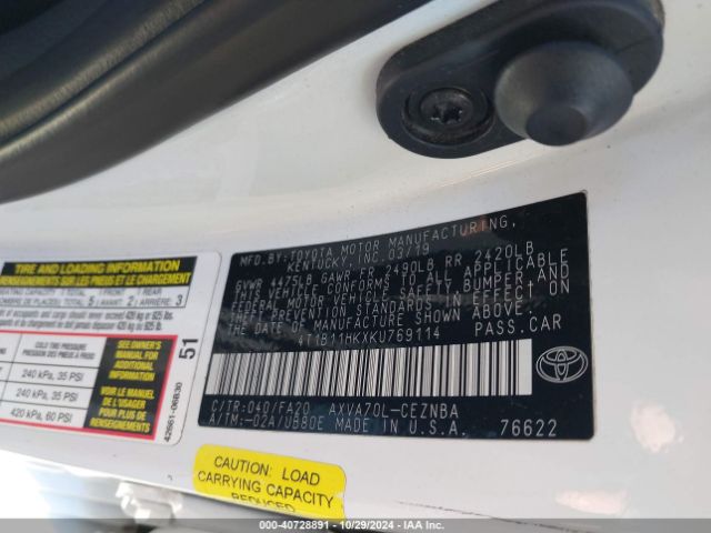 Photo 8 VIN: 4T1B11HKXKU769114 - TOYOTA CAMRY 