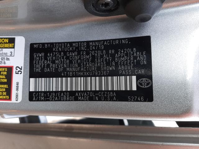 Photo 9 VIN: 4T1B11HKXKU783367 - TOYOTA CAMRY 