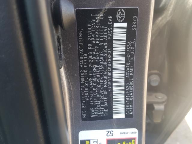 Photo 9 VIN: 4T1B11HKXKU788634 - TOYOTA CAMRY L 