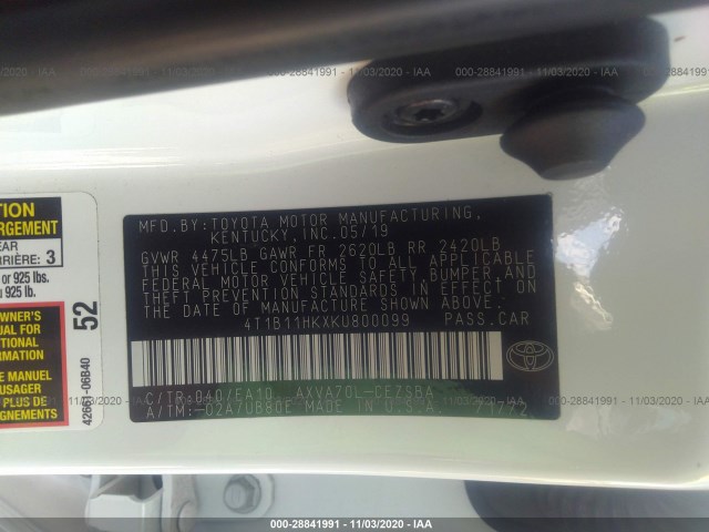 Photo 8 VIN: 4T1B11HKXKU800099 - TOYOTA CAMRY 