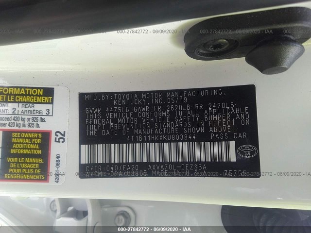 Photo 8 VIN: 4T1B11HKXKU803844 - TOYOTA CAMRY 