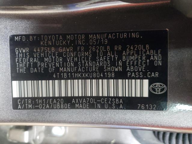 Photo 11 VIN: 4T1B11HKXKU804198 - TOYOTA CAMRY L 