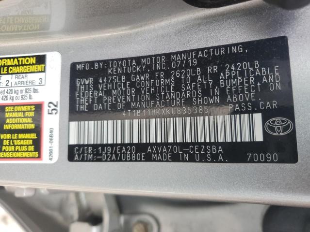 Photo 11 VIN: 4T1B11HKXKU835385 - TOYOTA CAMRY L 