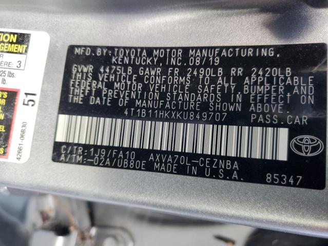 Photo 12 VIN: 4T1B11HKXKU849707 - TOYOTA CAMRY L 