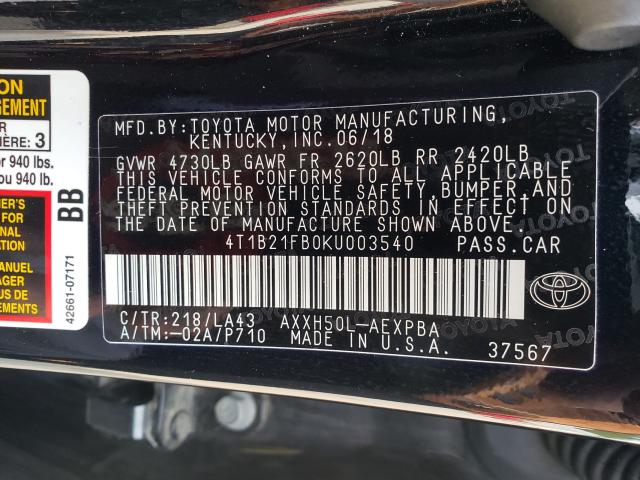 Photo 9 VIN: 4T1B21FB0KU003540 - TOYOTA AVALON XLE 