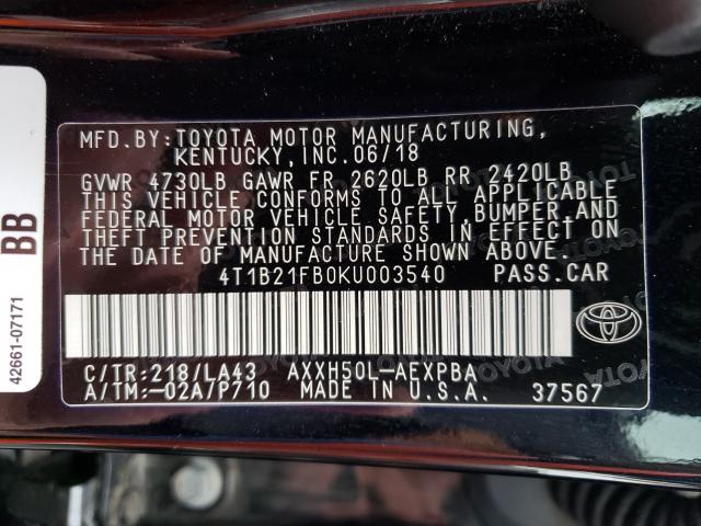 Photo 9 VIN: 4T1B21FB0KU003540 - TOYOTA AVALON XLE 