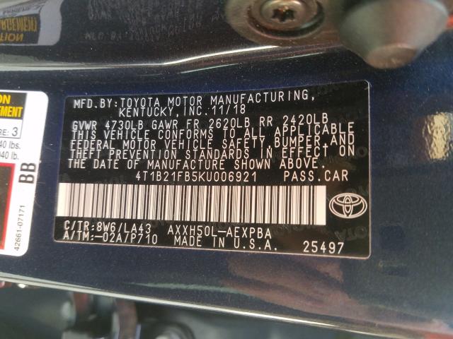 Photo 9 VIN: 4T1B21FB5KU006921 - TOYOTA AVALON XLE 