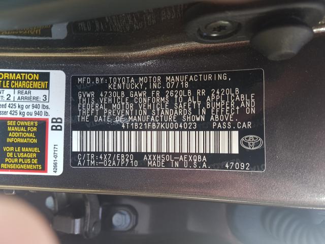 Photo 9 VIN: 4T1B21FB7KU004023 - TOYOTA AVALON XLE 