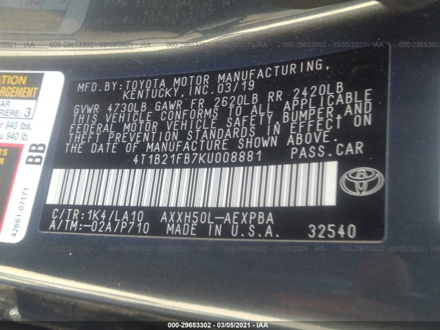 Photo 8 VIN: 4T1B21FB7KU008881 - TOYOTA AVALON 