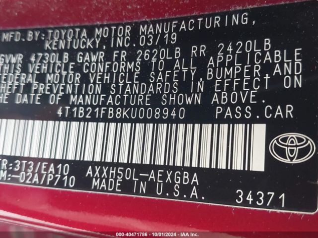 Photo 8 VIN: 4T1B21FB8KU008940 - TOYOTA AVALON 