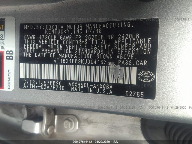 Photo 8 VIN: 4T1B21FB9KU004167 - TOYOTA AVALON 