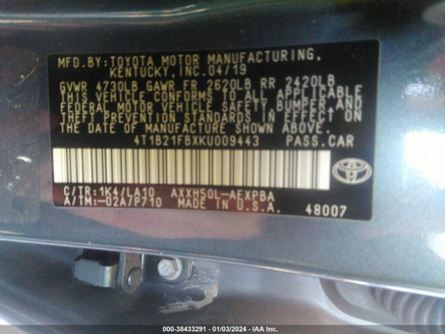 Photo 8 VIN: 4T1B21FBXKU009443 - TOYOTA AVALON HYBRID 